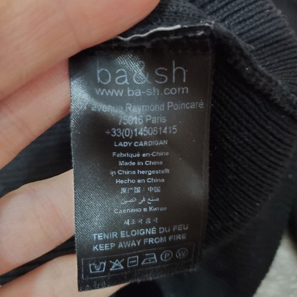 ba&sh "Ameo" Black V-Neck Knit Crop Cardigan. Silver Buttons. 3/4 Sleeves. XS. - Picture 11 of 14